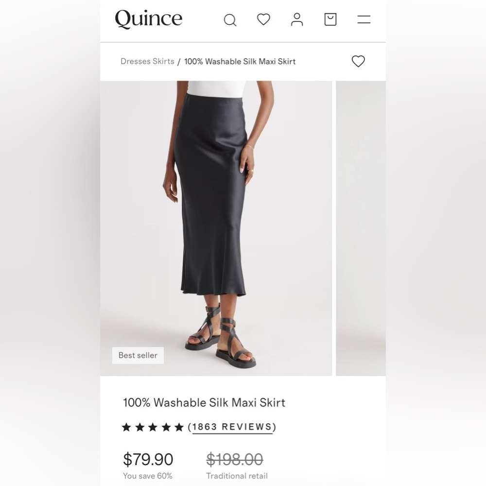 Quince Black 100% Silk Midi Skirt - WORN ONCE